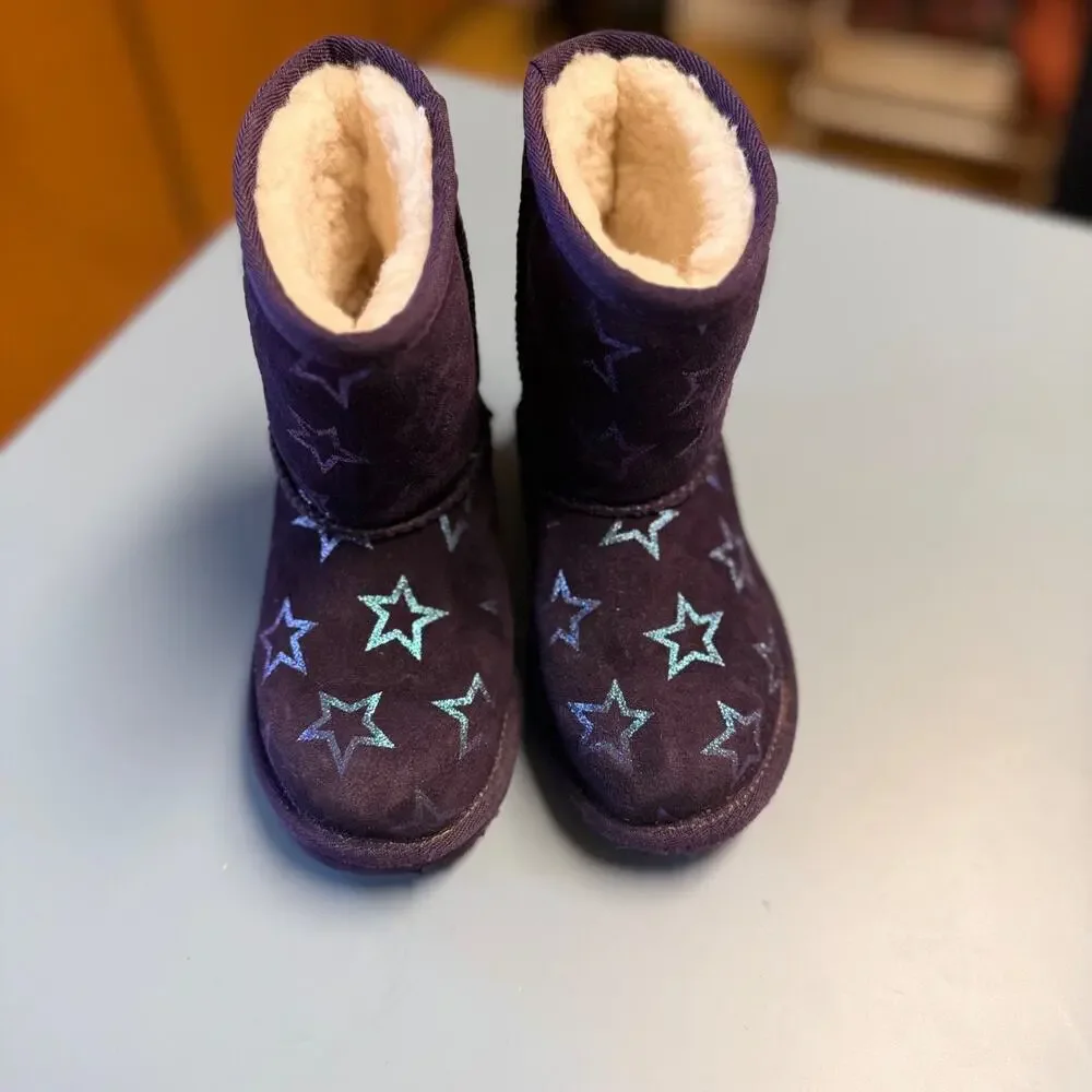 UGG Girls Sz 11 Boots Classic II Purple Iridescent Stars Nightshade
